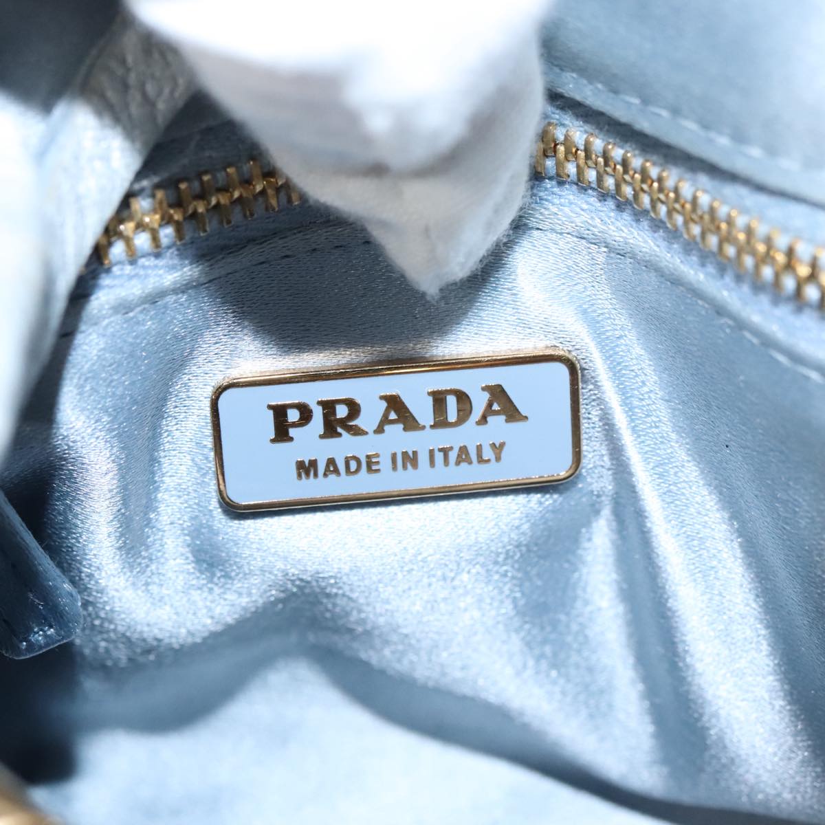 PRADA Hand Bag Leather Light Blue Auth 101859V