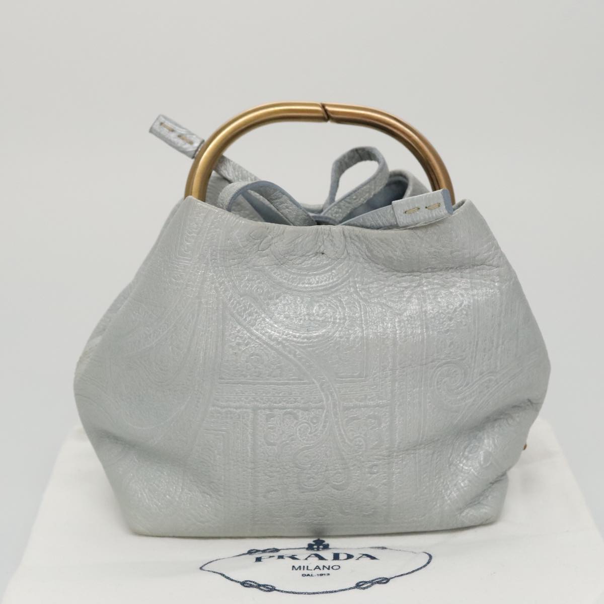 PRADA Hand Bag Leather Light Blue Auth 101859V