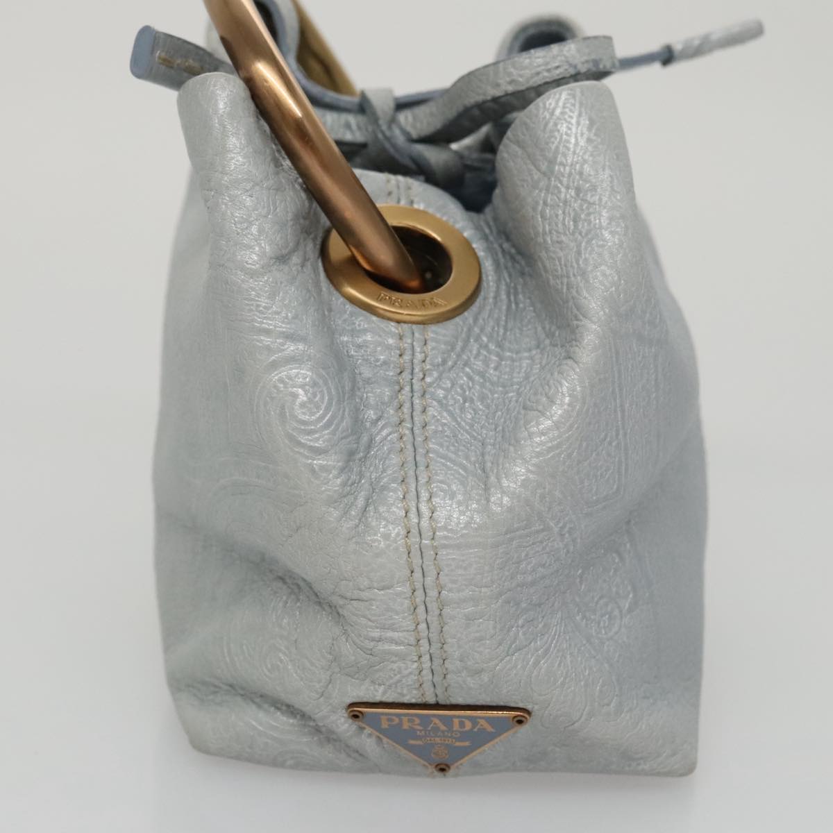 PRADA Hand Bag Leather Light Blue Auth 101859V