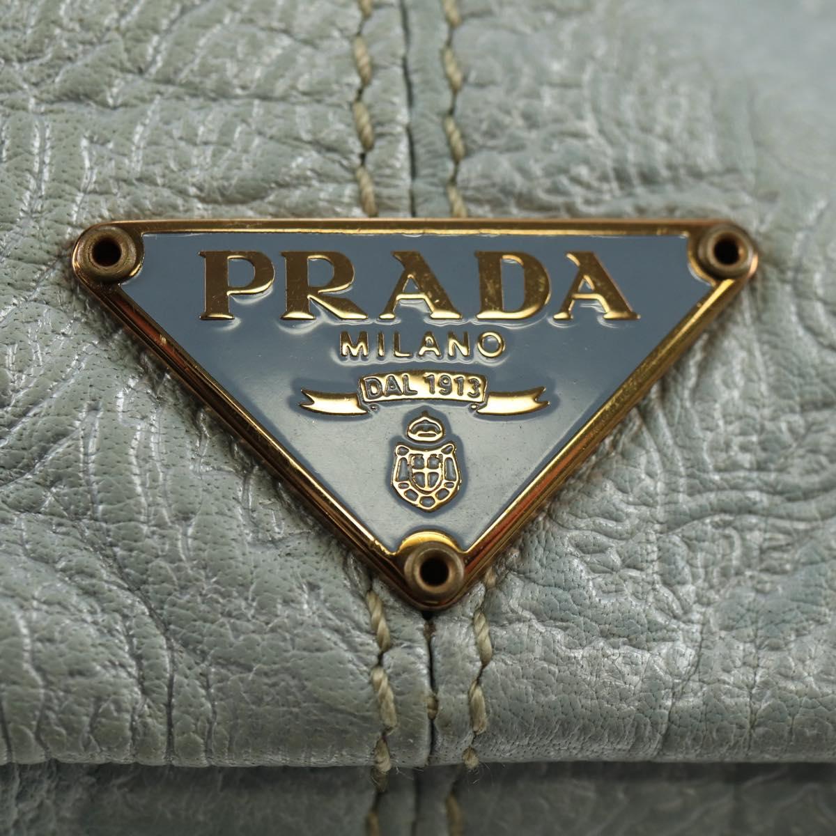 PRADA Hand Bag Leather Light Blue Gold Auth 101859V