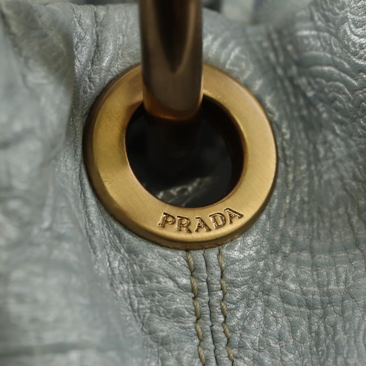 PRADA Hand Bag Leather Light Blue Gold Auth 101859V