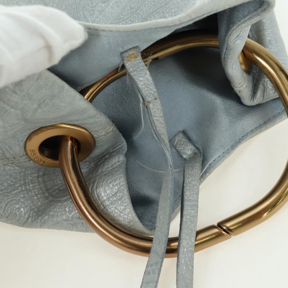 PRADA Hand Bag Leather Light Blue Gold Auth 101859V