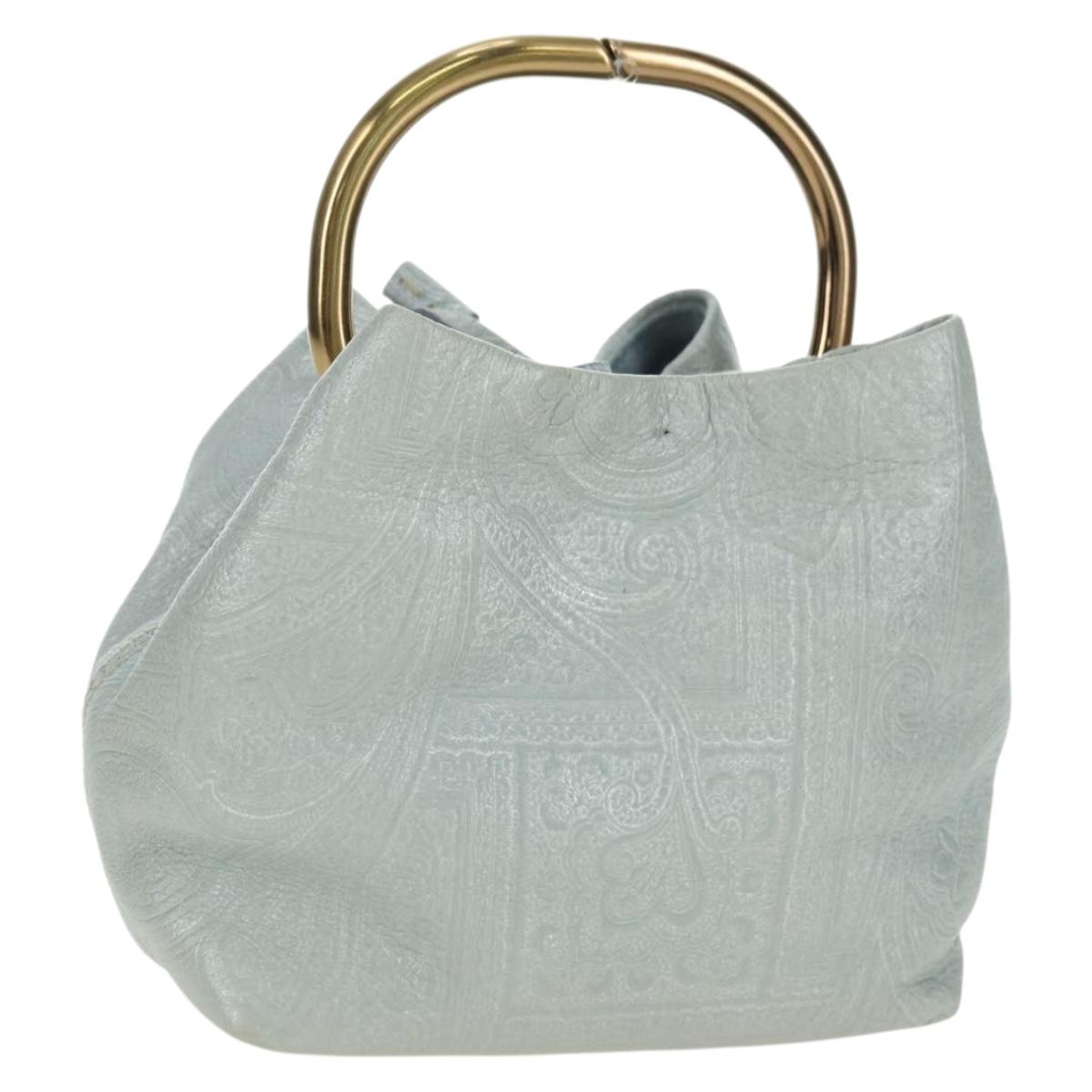 PRADA Hand Bag Leather Light Blue Gold Auth 101859V