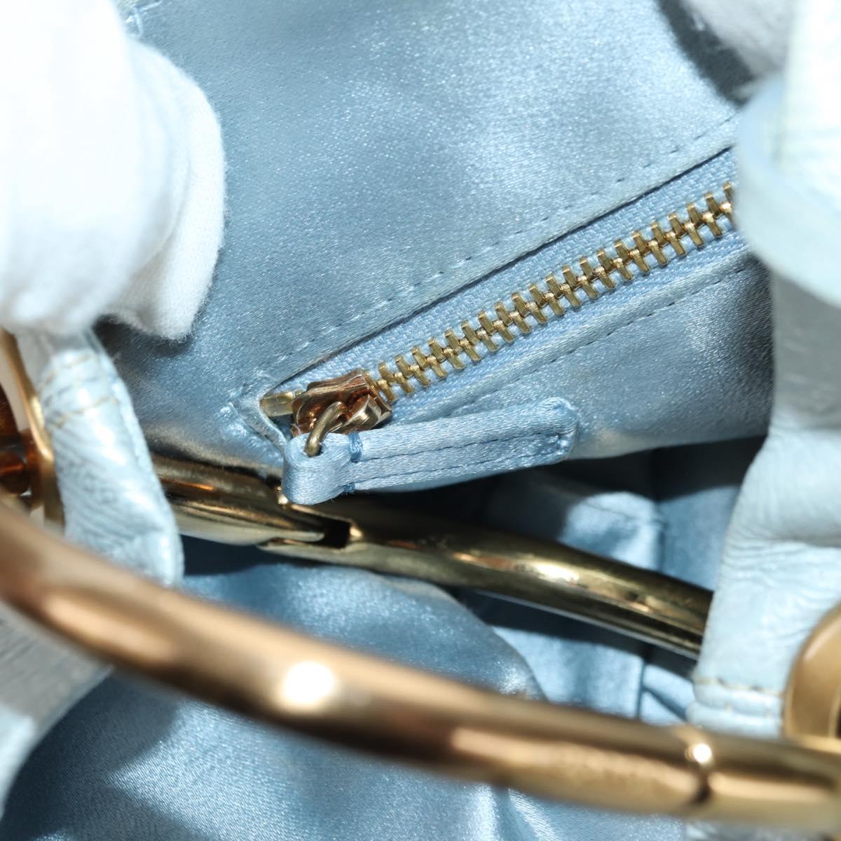 PRADA Hand Bag Leather Light Blue Gold Auth 101859V