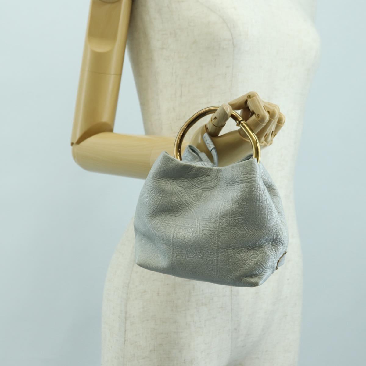 PRADA Hand Bag Leather Light Blue Gold Auth 101859V