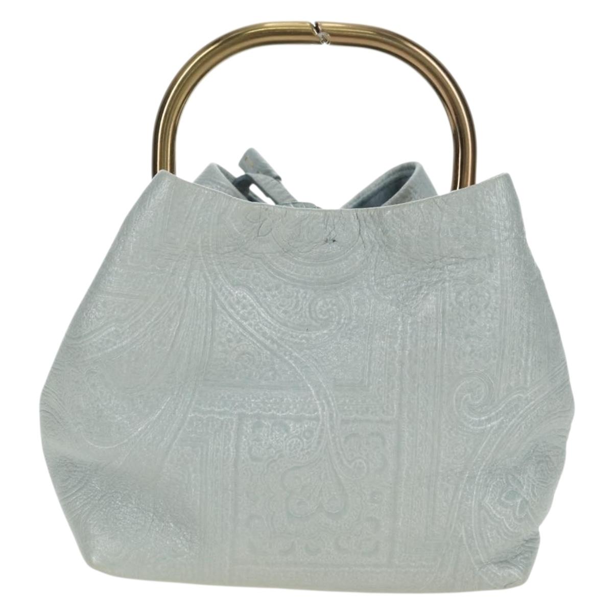 PRADA Hand Bag Leather Light Blue Gold Auth 101859V