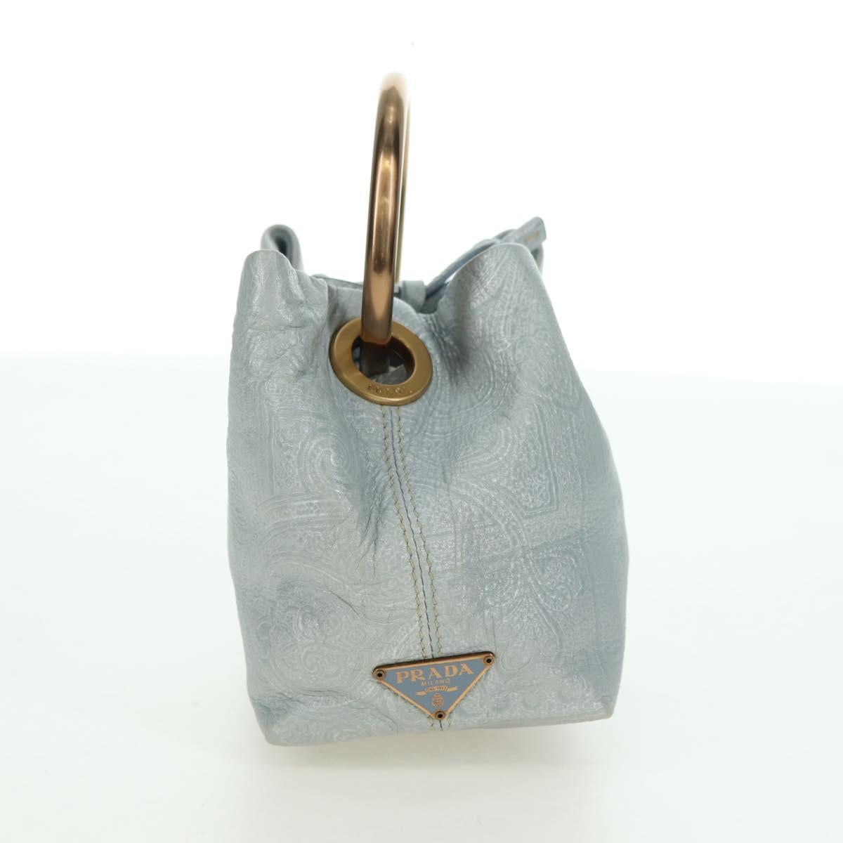 PRADA Hand Bag Leather Light Blue Gold Auth 101859V