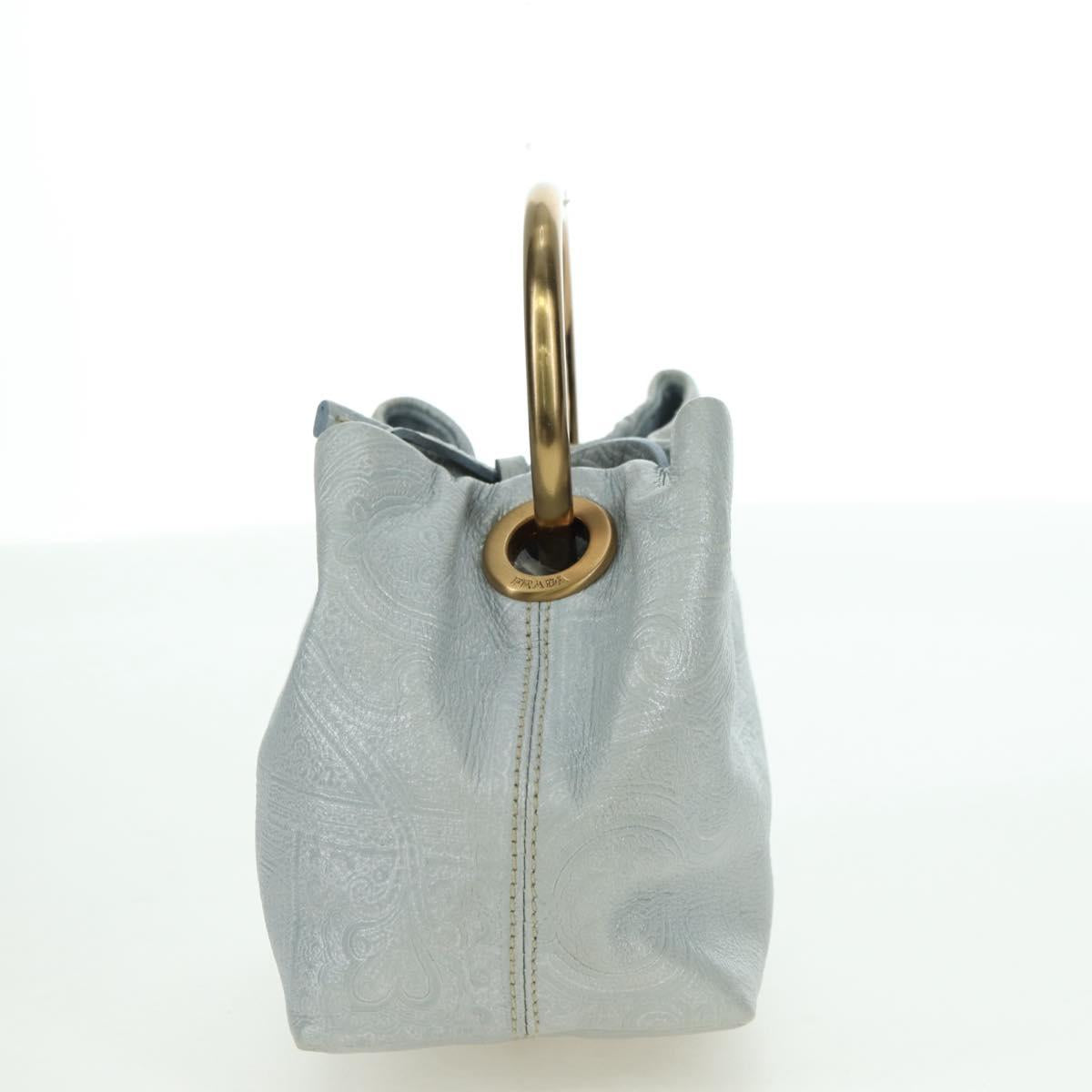 PRADA Hand Bag Leather Light Blue Gold Auth 101859V