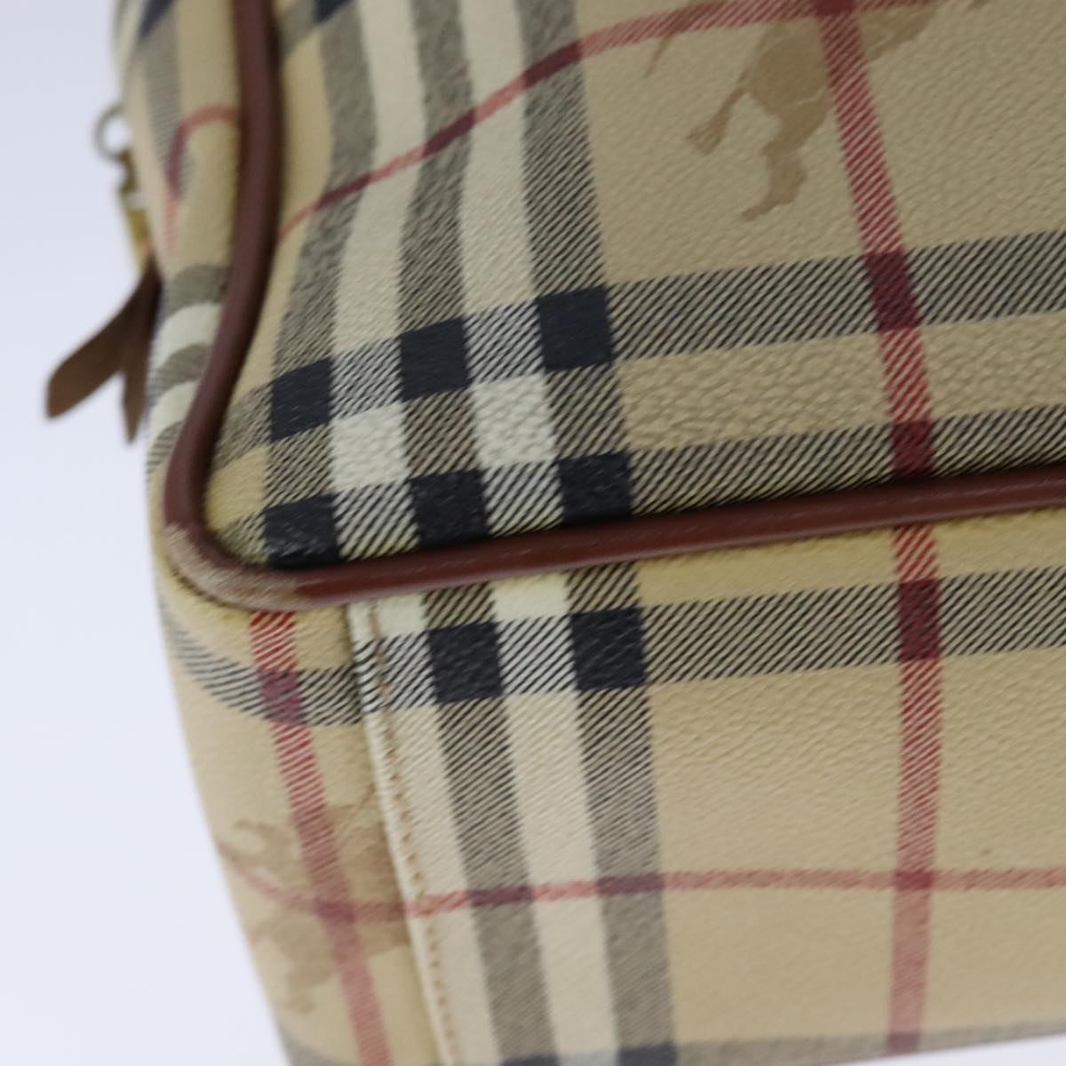 BURBERRY Nova Check Hand Bag PVC Leather Beige Auth 101860