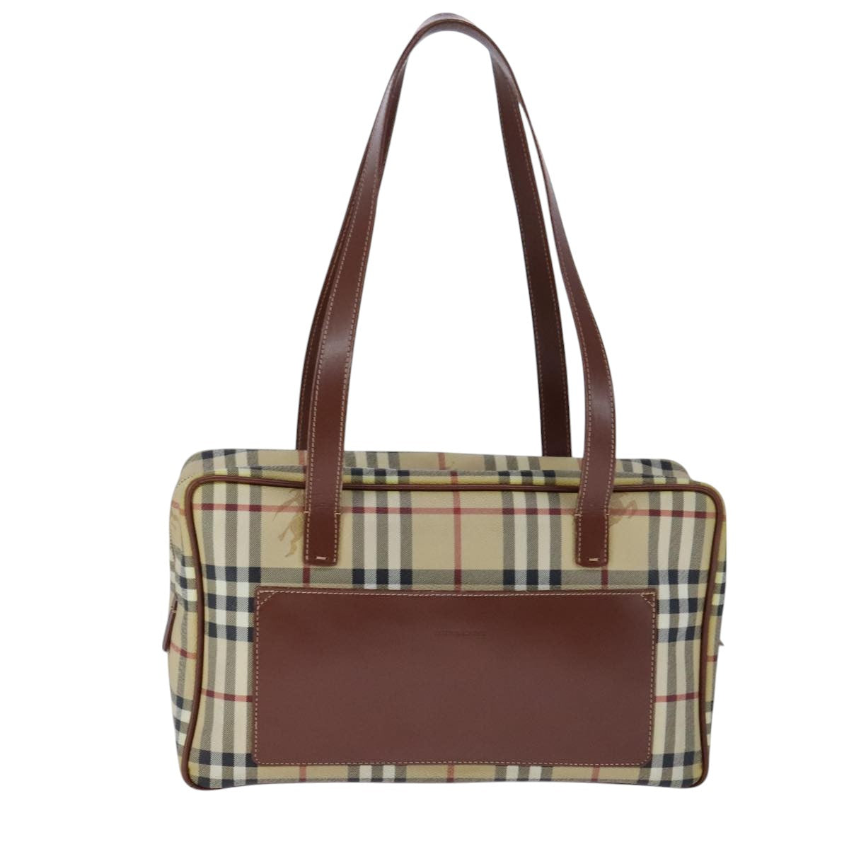 BURBERRY Nova Check Hand Bag PVC Leather Beige Auth 101860