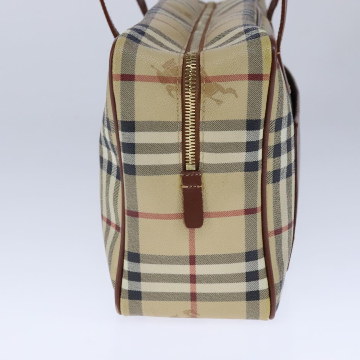 BURBERRY Nova Check Hand Bag PVC Leather Beige Auth 101860