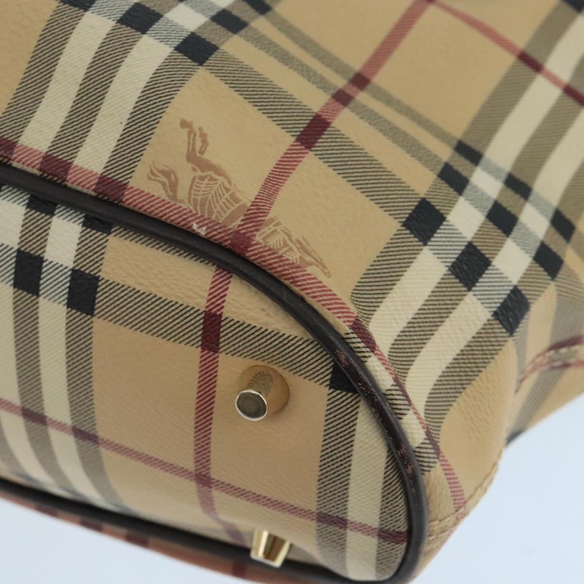 BURBERRY Nova Check Hand Bag PVC Leather Beige Auth 101879