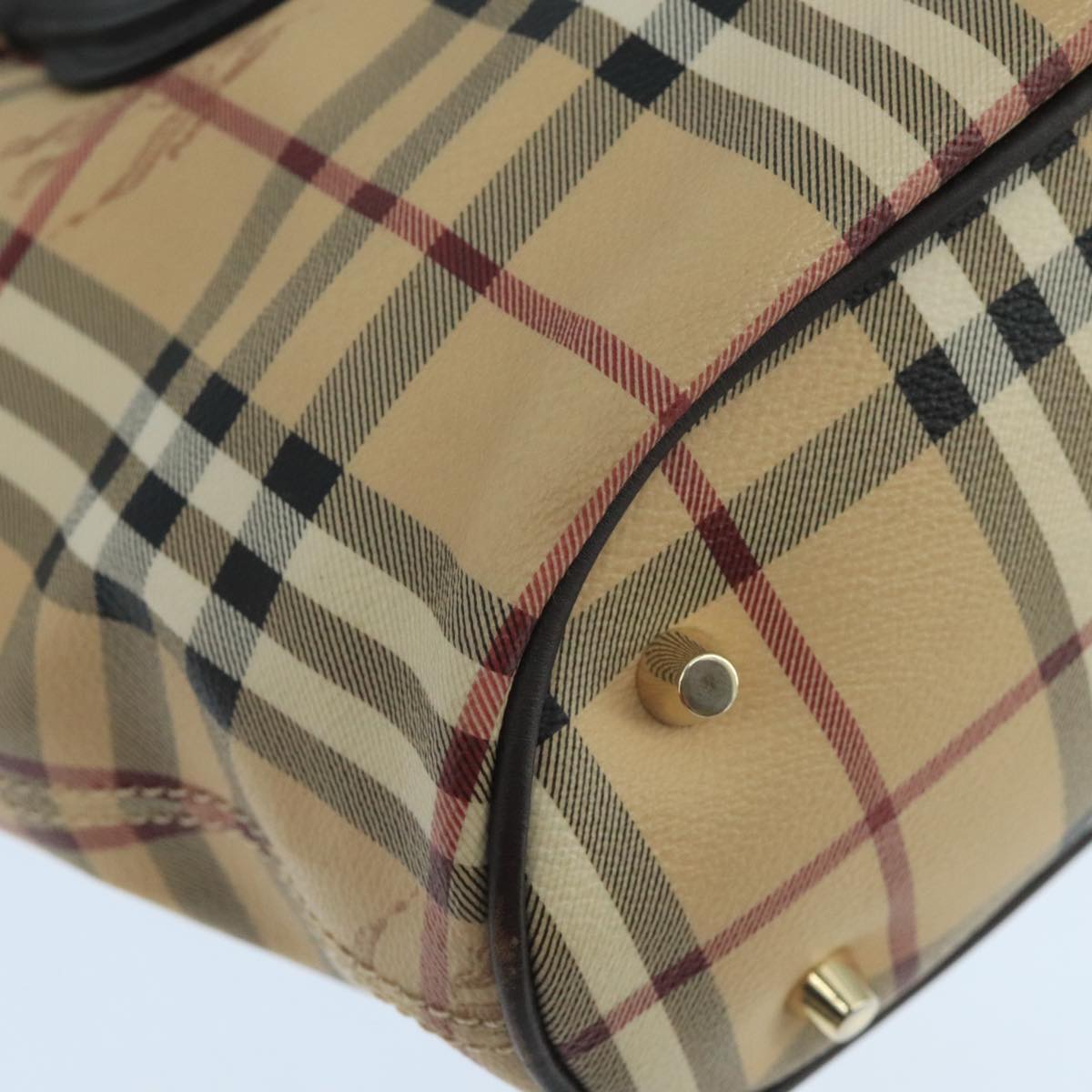 BURBERRY Nova Check Hand Bag PVC Leather Beige Auth 101879