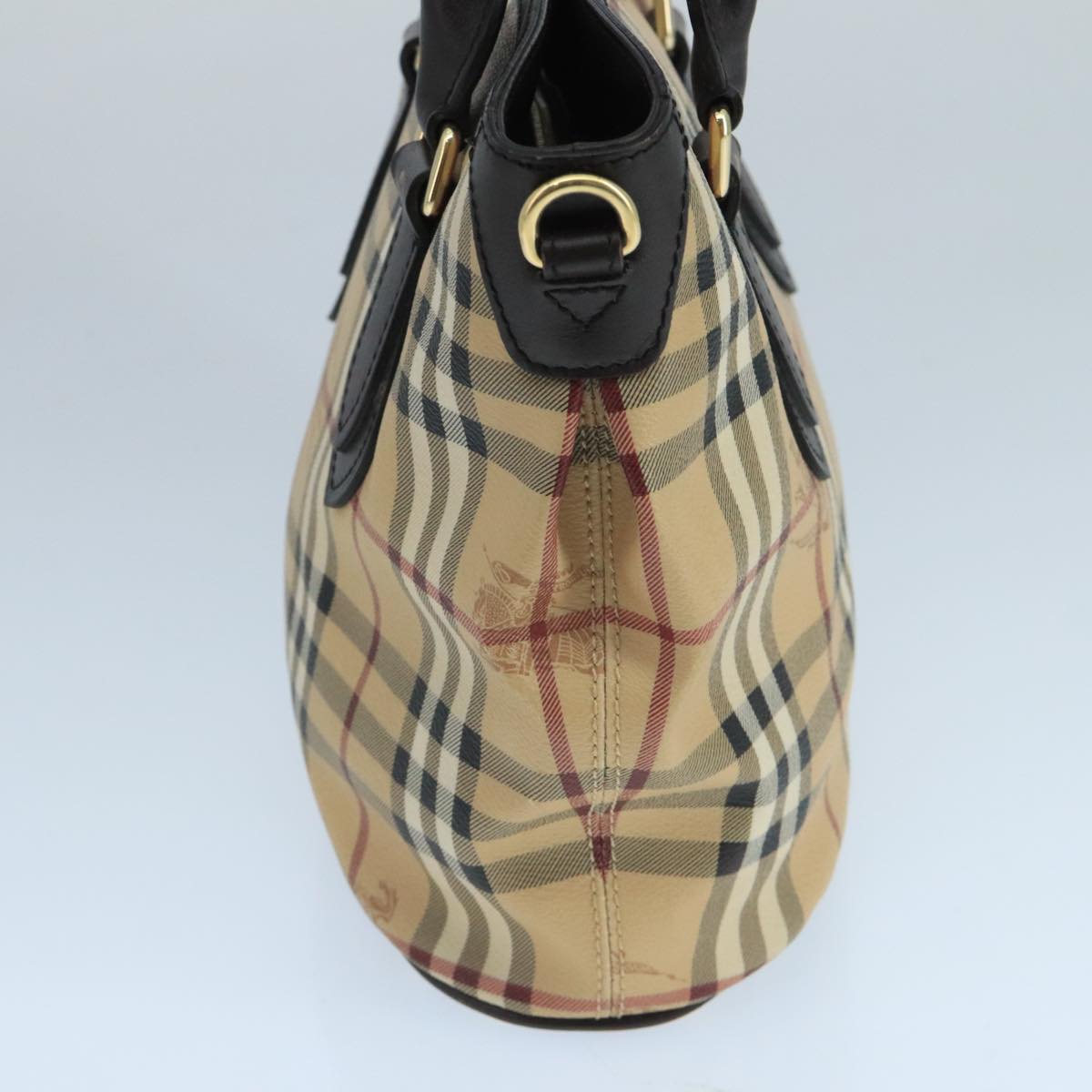 BURBERRY Nova Check Hand Bag PVC Leather Beige Auth 101879