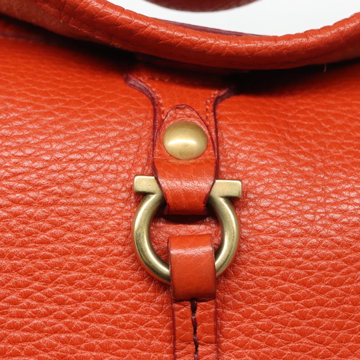Salvatore Ferragamo Gancini Hand Bag Leather Orange Gold Auth 101900