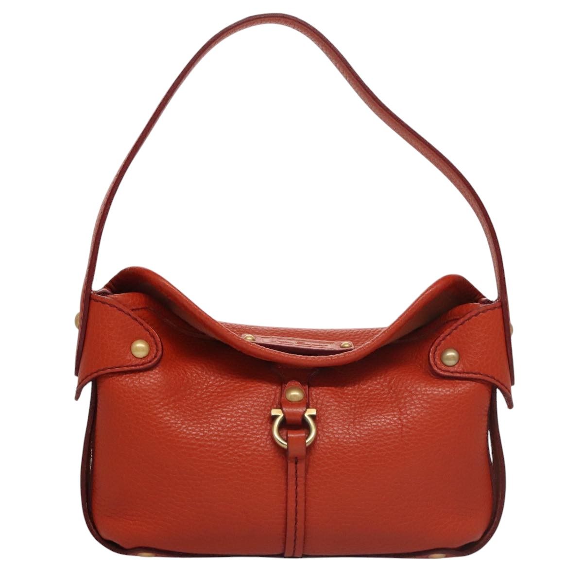 Salvatore Ferragamo Gancini Hand Bag Leather Orange Gold Auth 101900