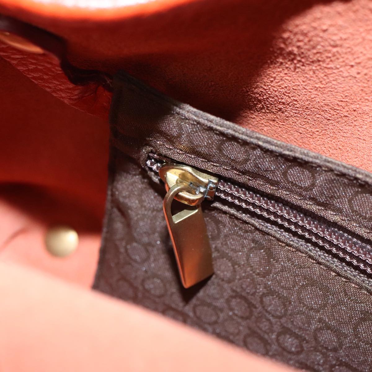 Salvatore Ferragamo Gancini Hand Bag Leather Orange Gold Auth 101900