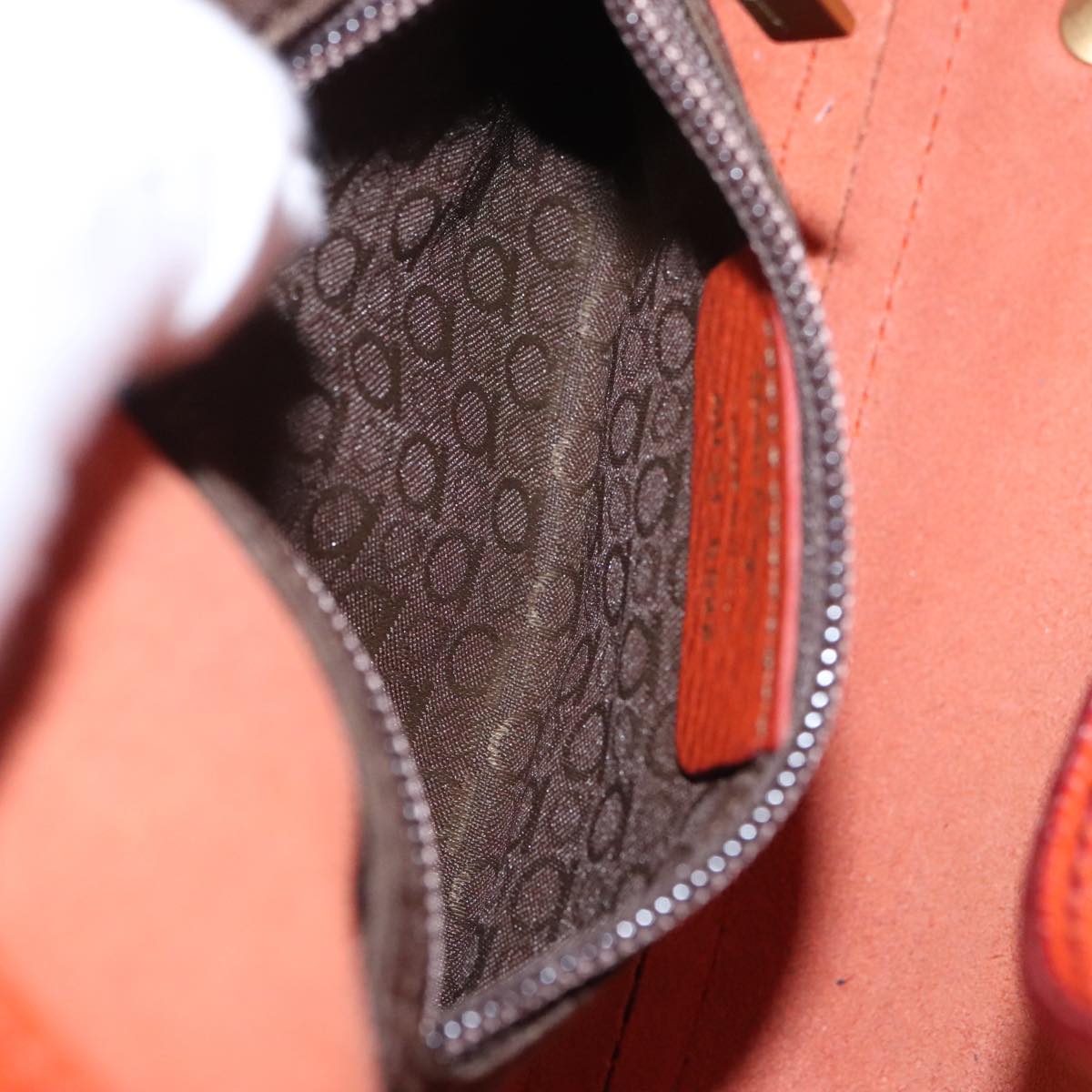 Salvatore Ferragamo Gancini Hand Bag Leather Orange Gold Auth 101900