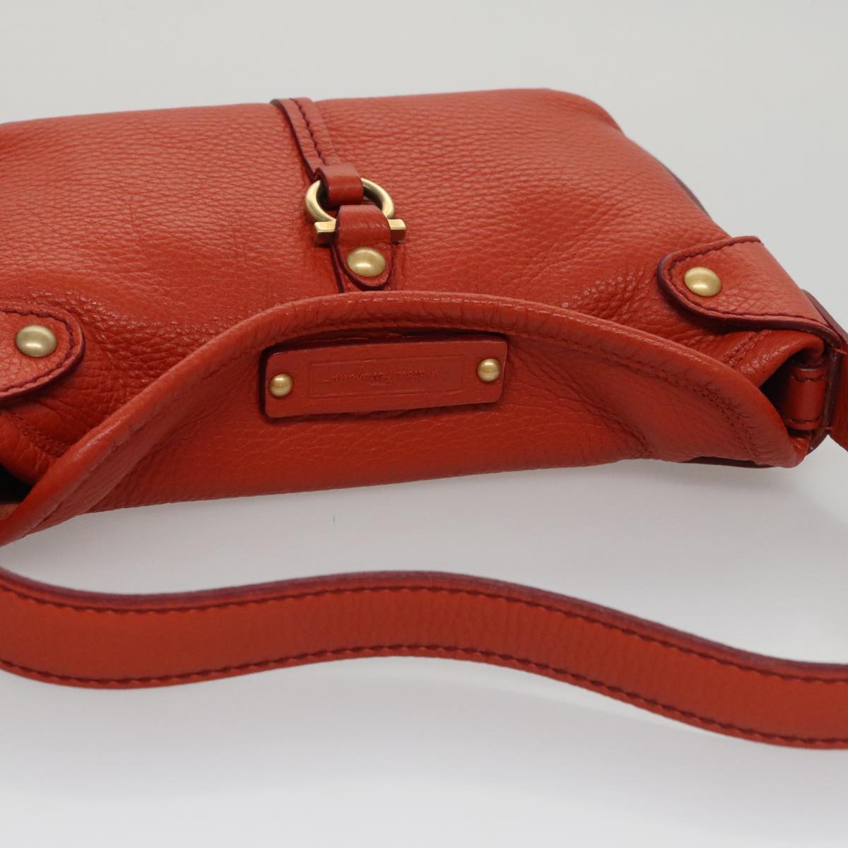 Salvatore Ferragamo Gancini Hand Bag Leather Orange Gold Auth 101900
