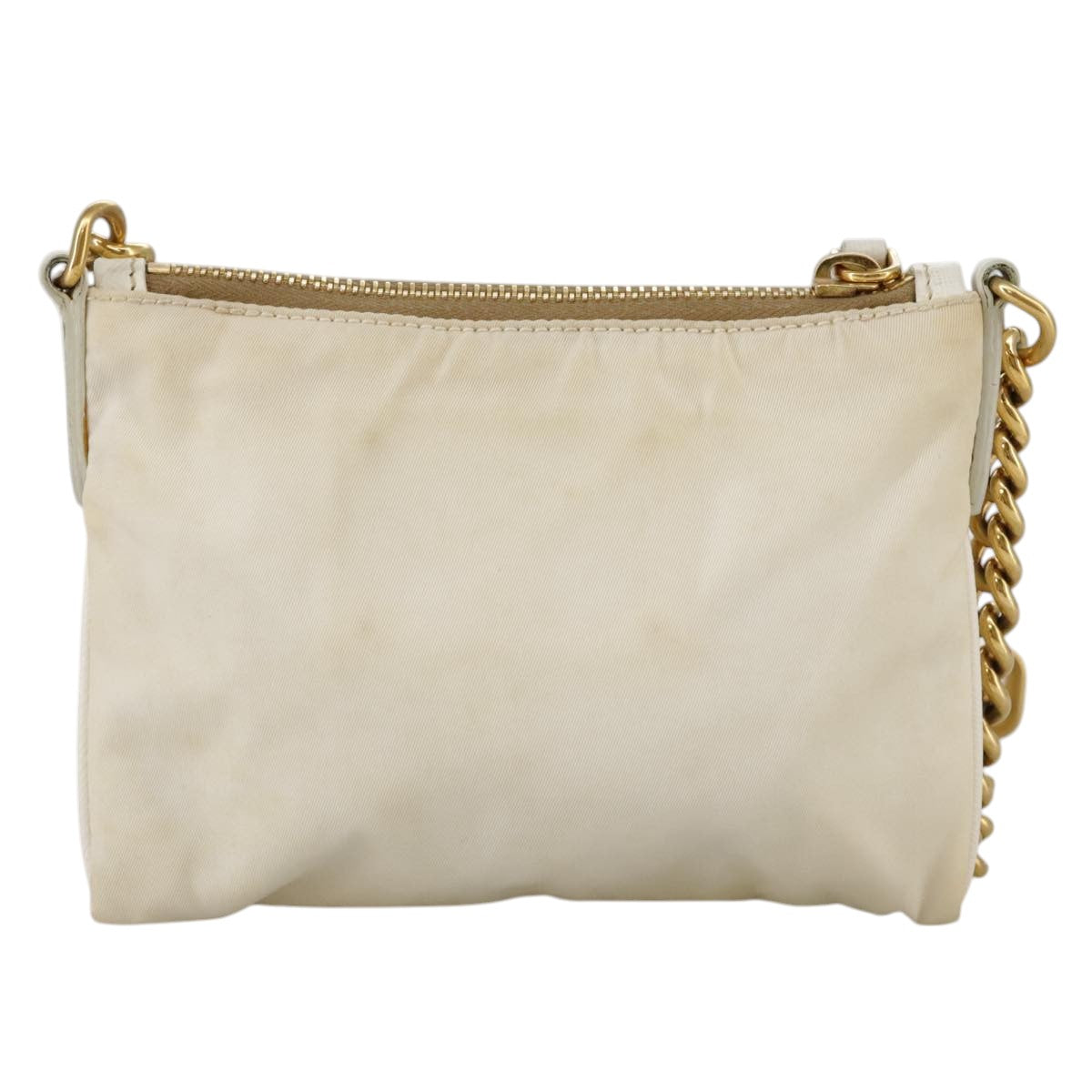 PRADA Chain Shoulder Bag Nylon White Gold Auth 101901