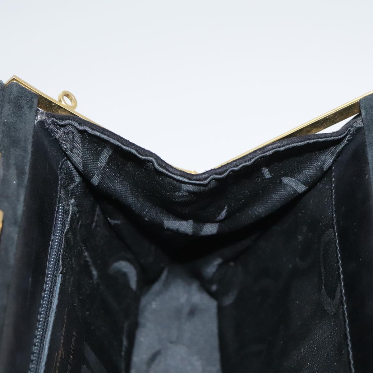 Salvatore Ferragamo Gancini Hand Bag Suede 2way Black Gold Auth 101932