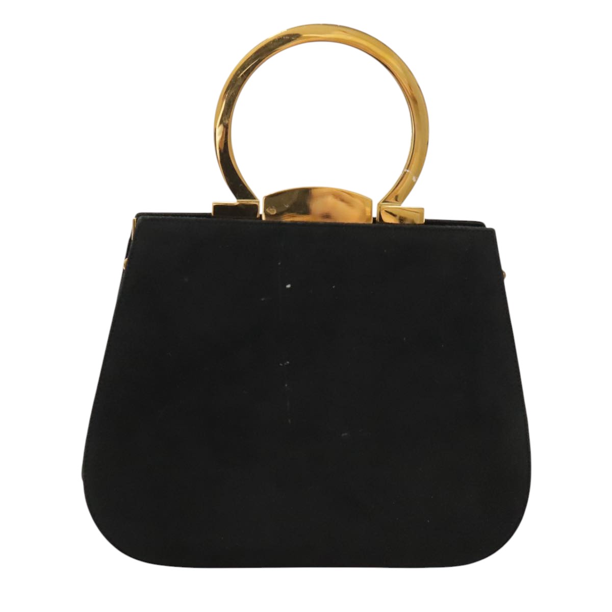 Salvatore Ferragamo Gancini Hand Bag Suede 2way Black Gold Auth 101932