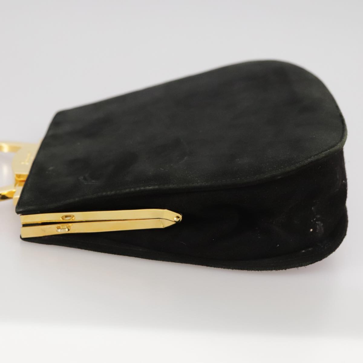 Salvatore Ferragamo Gancini Hand Bag Suede 2way Black Gold Auth 101932