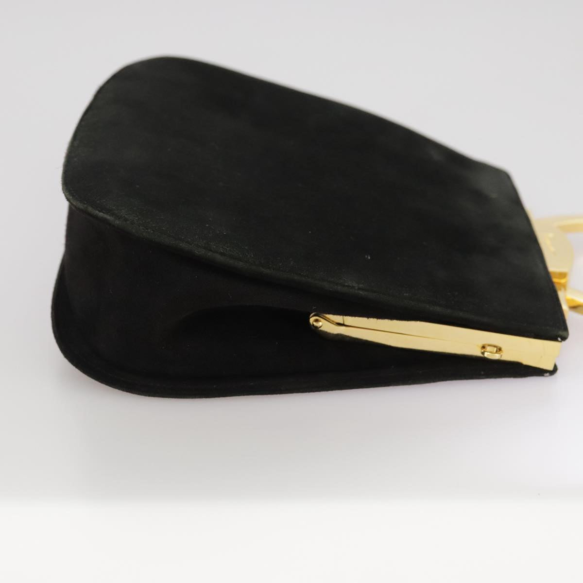 Salvatore Ferragamo Gancini Hand Bag Suede 2way Black Gold Auth 101932