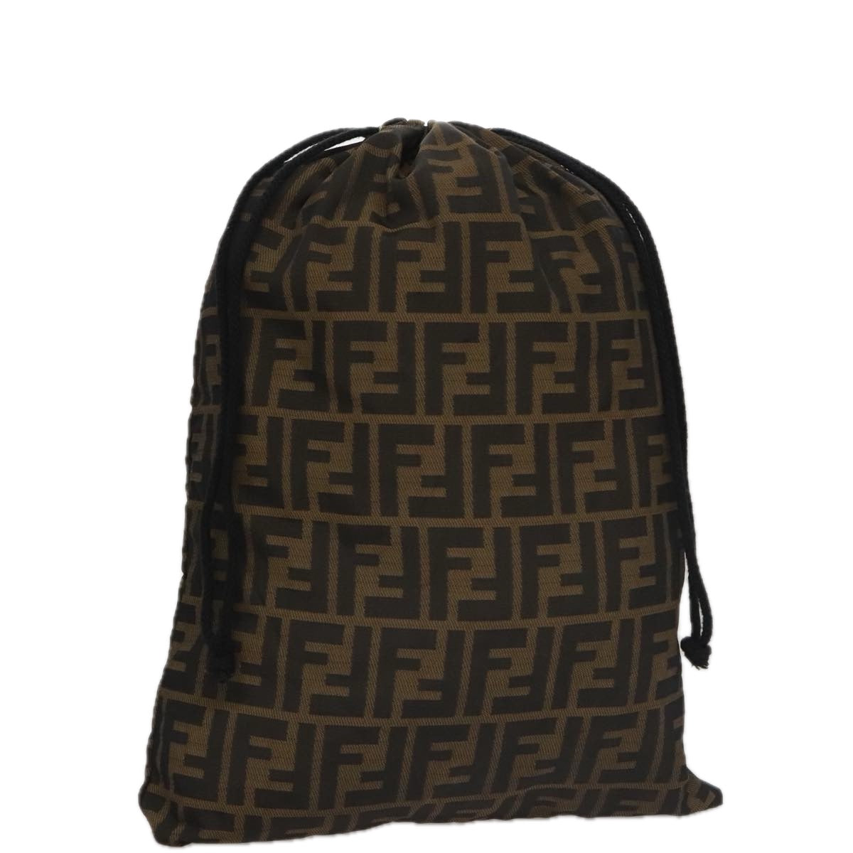 FENDI Zucca Canvas Drawstring Bag Brown Black Auth 101941
