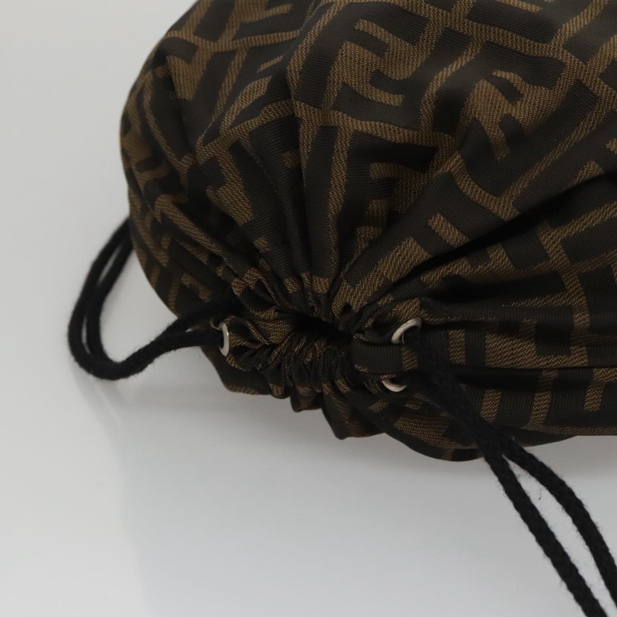 FENDI Zucca Canvas Drawstring Bag Brown Black Auth 101941