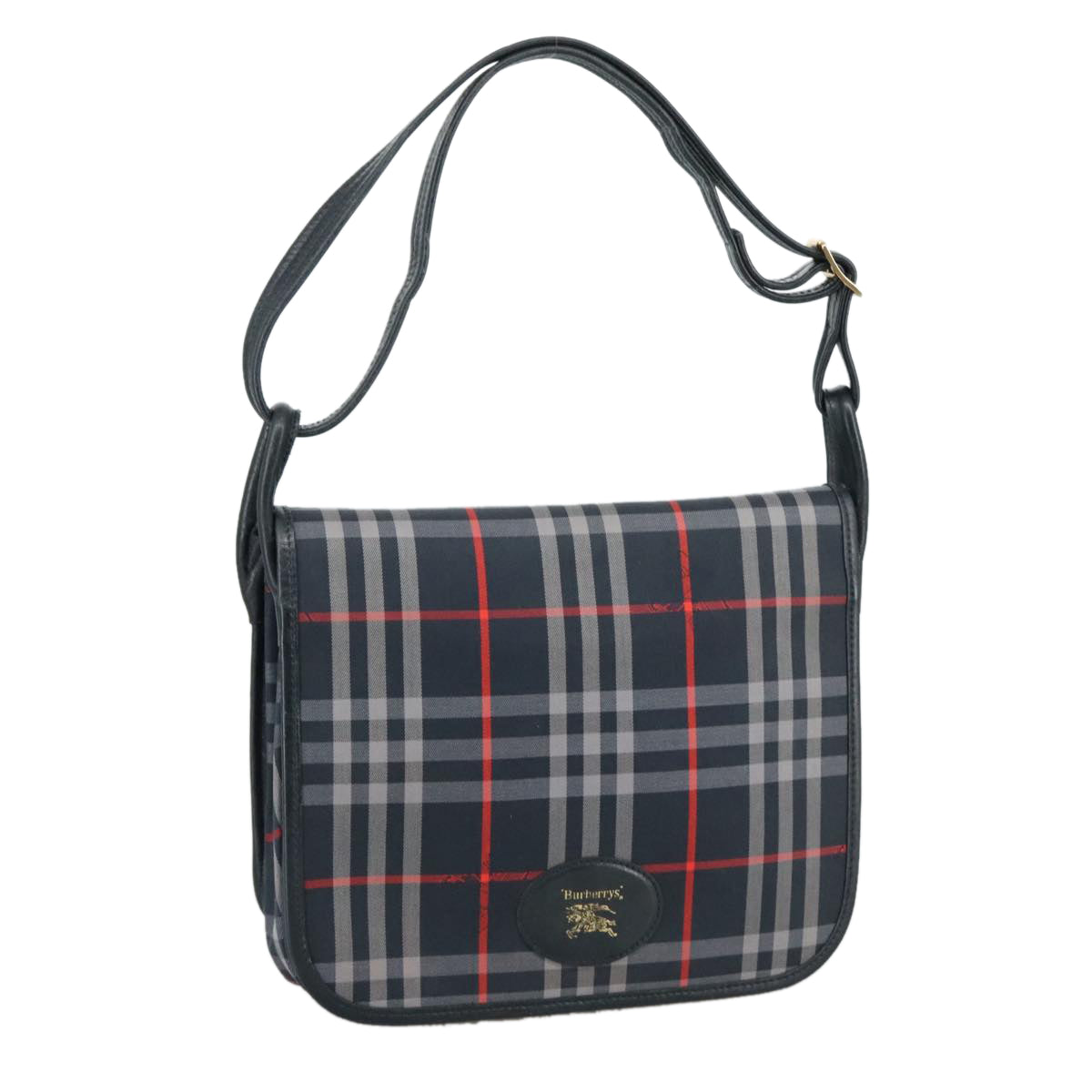 Burberrys Nova Check Shoulder Bag Canvas Navy Auth 101945