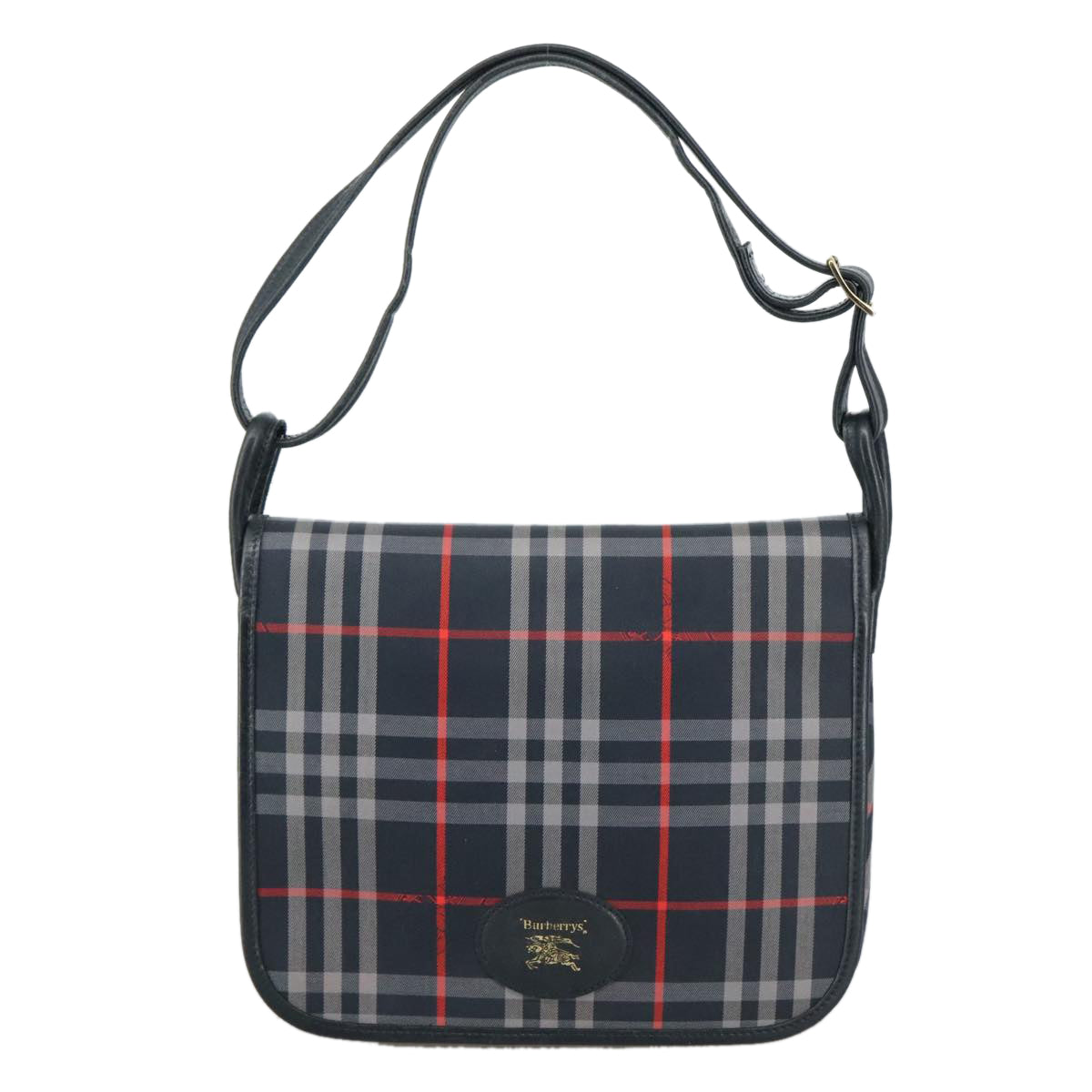 Burberrys Nova Check Shoulder Bag Canvas Navy Auth 101945