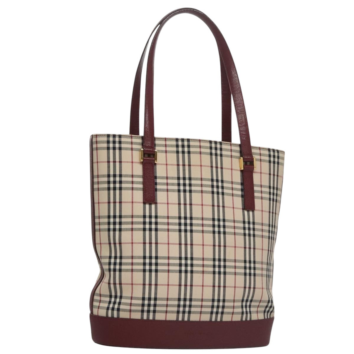 BURBERRY Nova Check Tote Bag Canvas Leather Gold Beige Auth 101946
