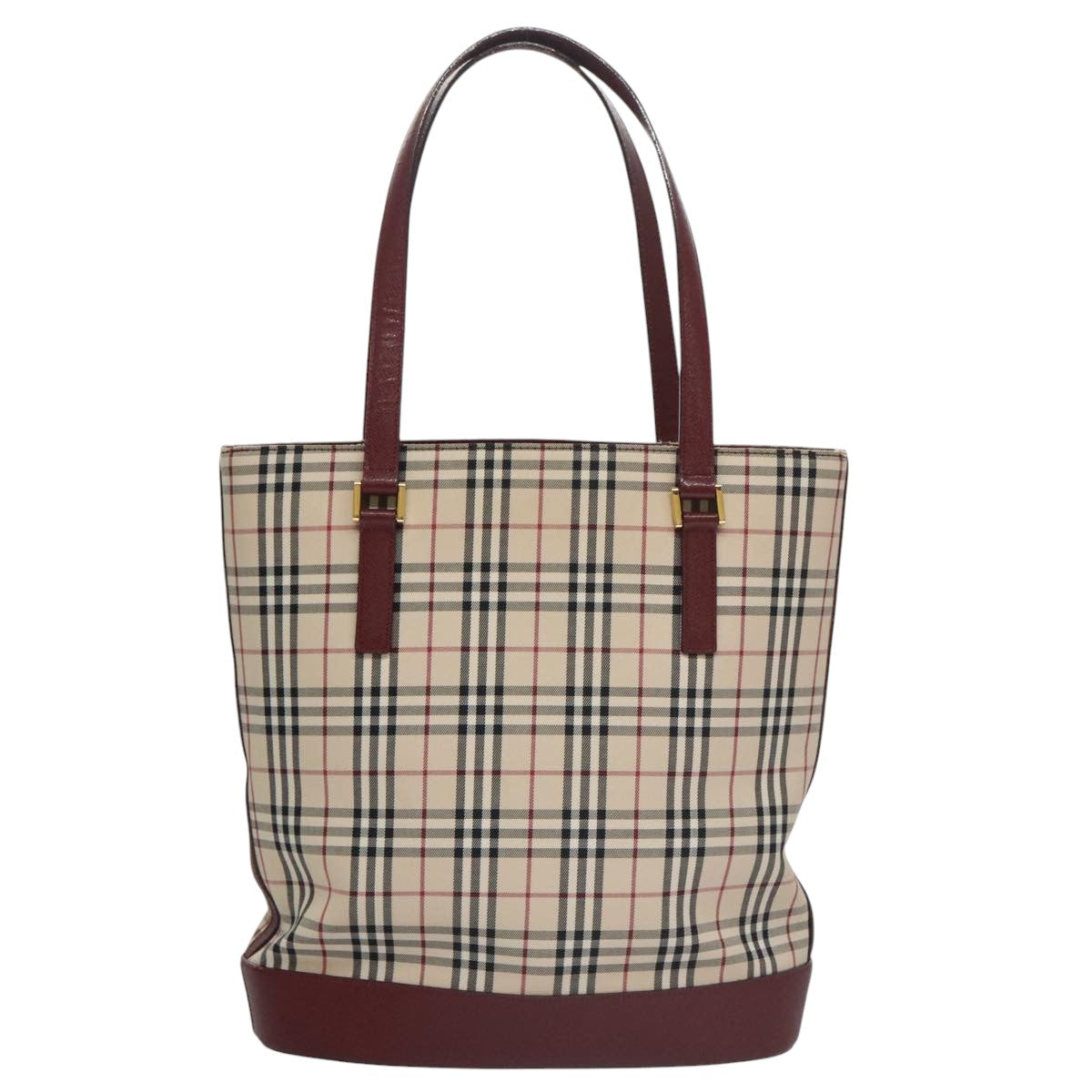 BURBERRY Nova Check Tote Bag Canvas Leather Gold Beige Auth 101946