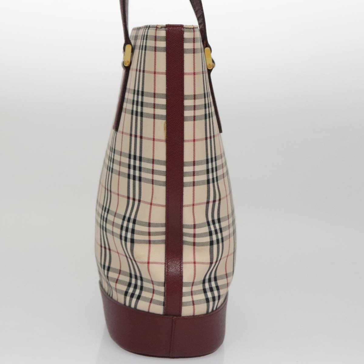 BURBERRY Nova Check Tote Bag Canvas Leather Gold Beige Auth 101946