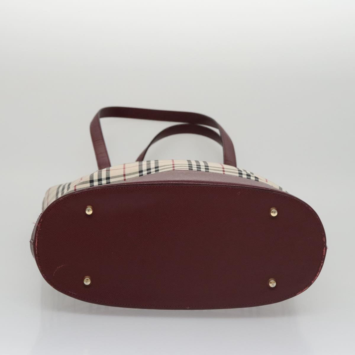 BURBERRY Nova Check Tote Bag Canvas Leather Gold Beige Auth 101946