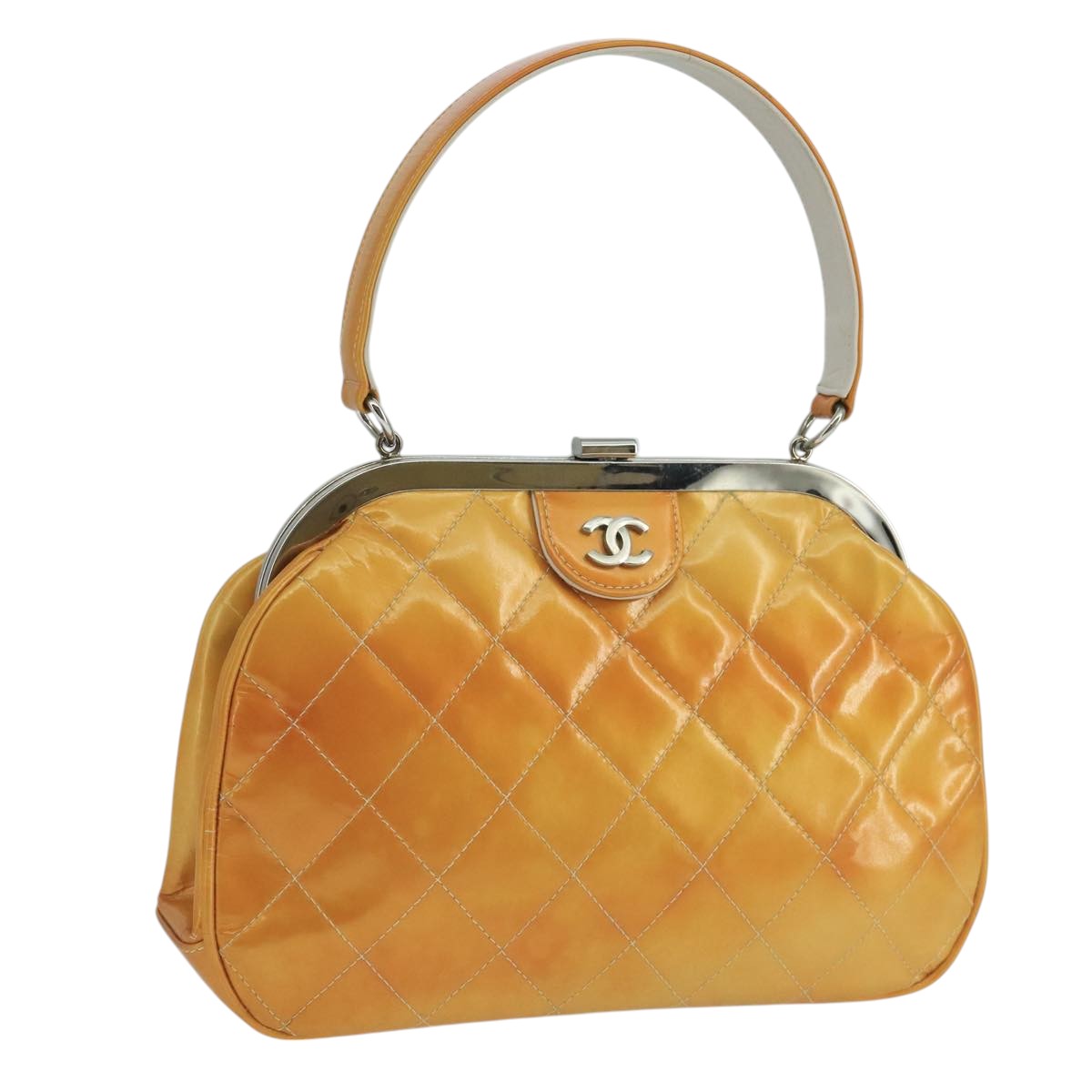 CHANEL Gamaguchi Hand Bag Patent leather Orange CC Auth 101965
