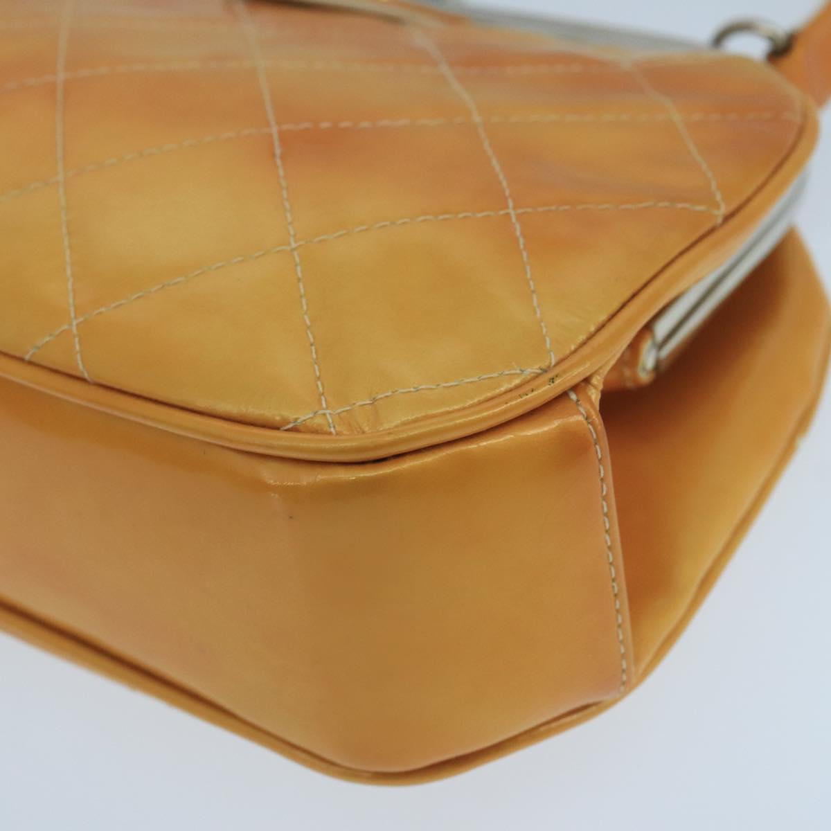 CHANEL Gamaguchi Hand Bag Patent leather Orange CC Auth 101965