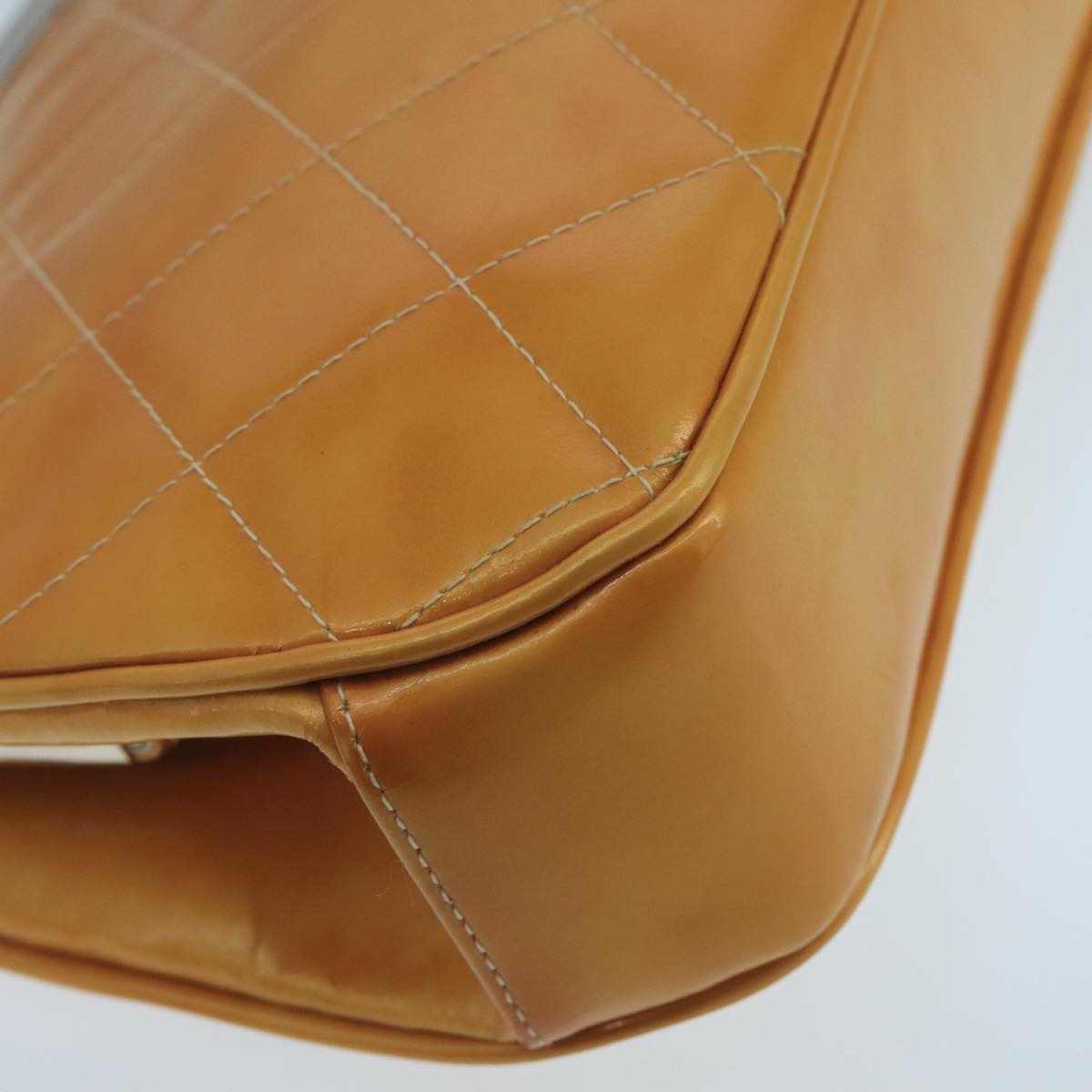 CHANEL Gamaguchi Hand Bag Patent leather Orange CC Auth 101965