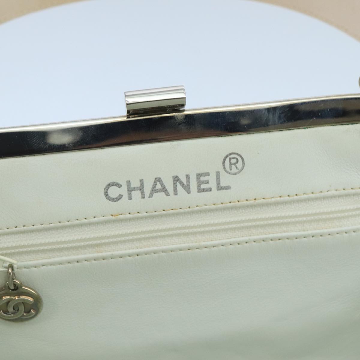 CHANEL Gamaguchi Hand Bag Patent leather Orange CC Auth 101965