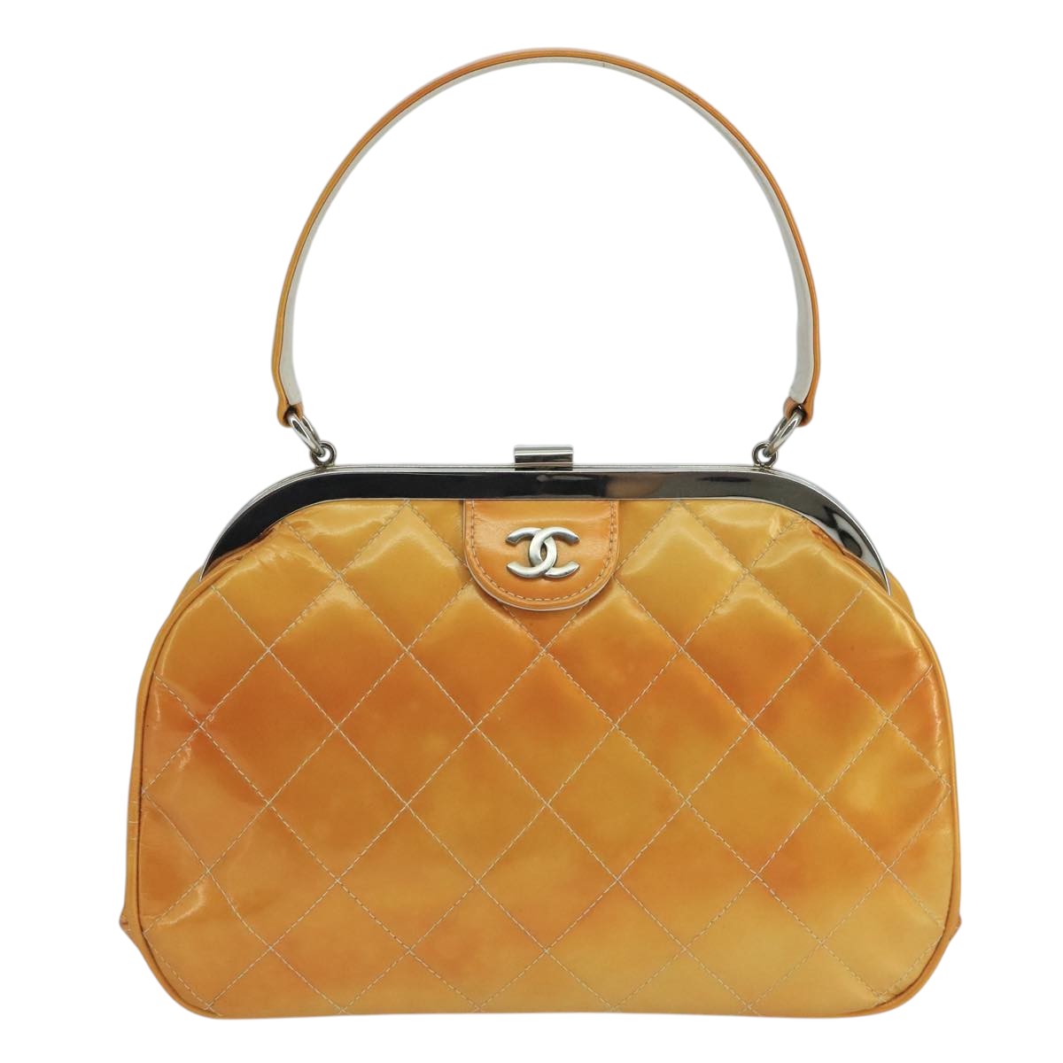CHANEL Gamaguchi Hand Bag Patent leather Orange CC Auth 101965