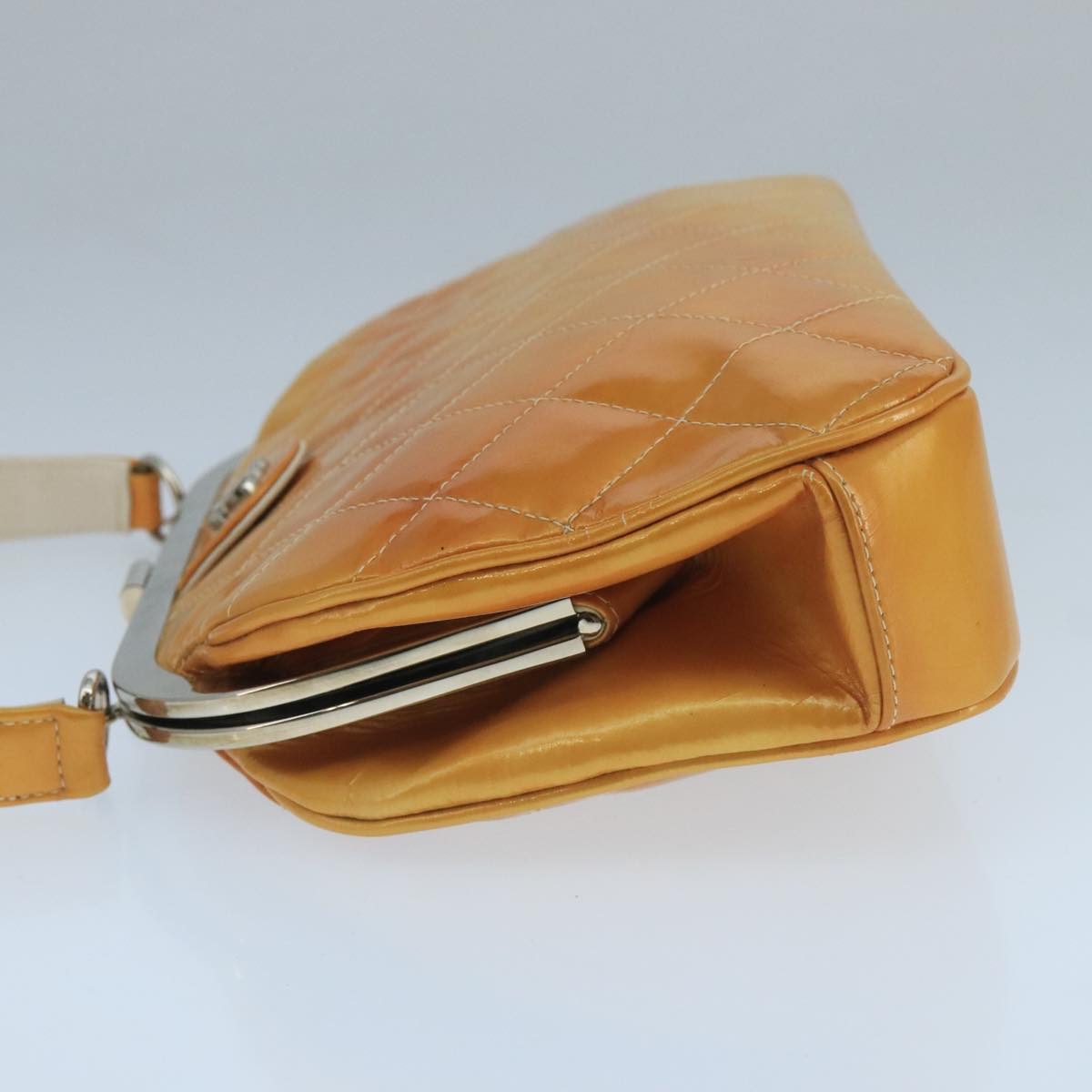 CHANEL Gamaguchi Hand Bag Patent leather Orange CC Auth 101965