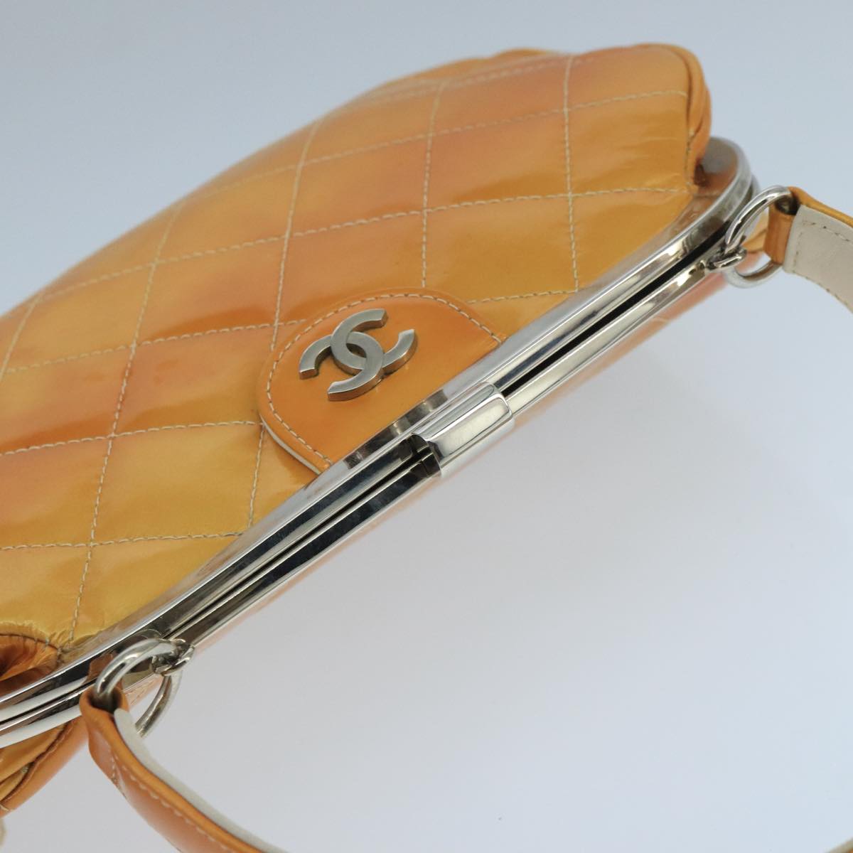 CHANEL Gamaguchi Hand Bag Patent leather Orange CC Auth 101965