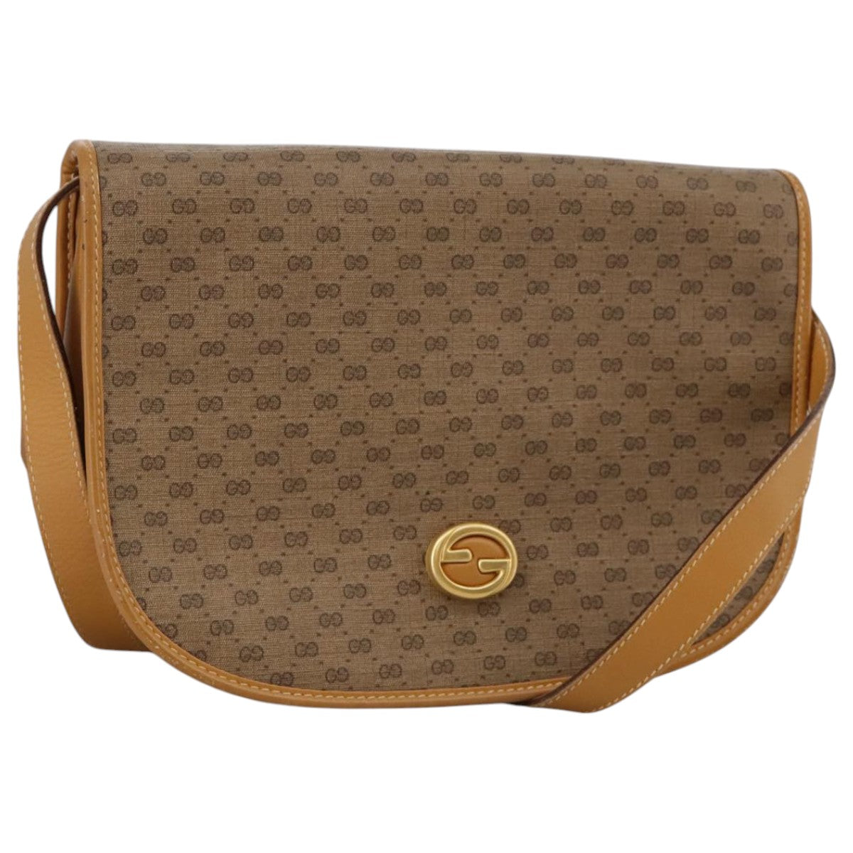 GUCCI Micro GG Supreme Shoulder Bag PVC Beige Brown Gold Auth 101967