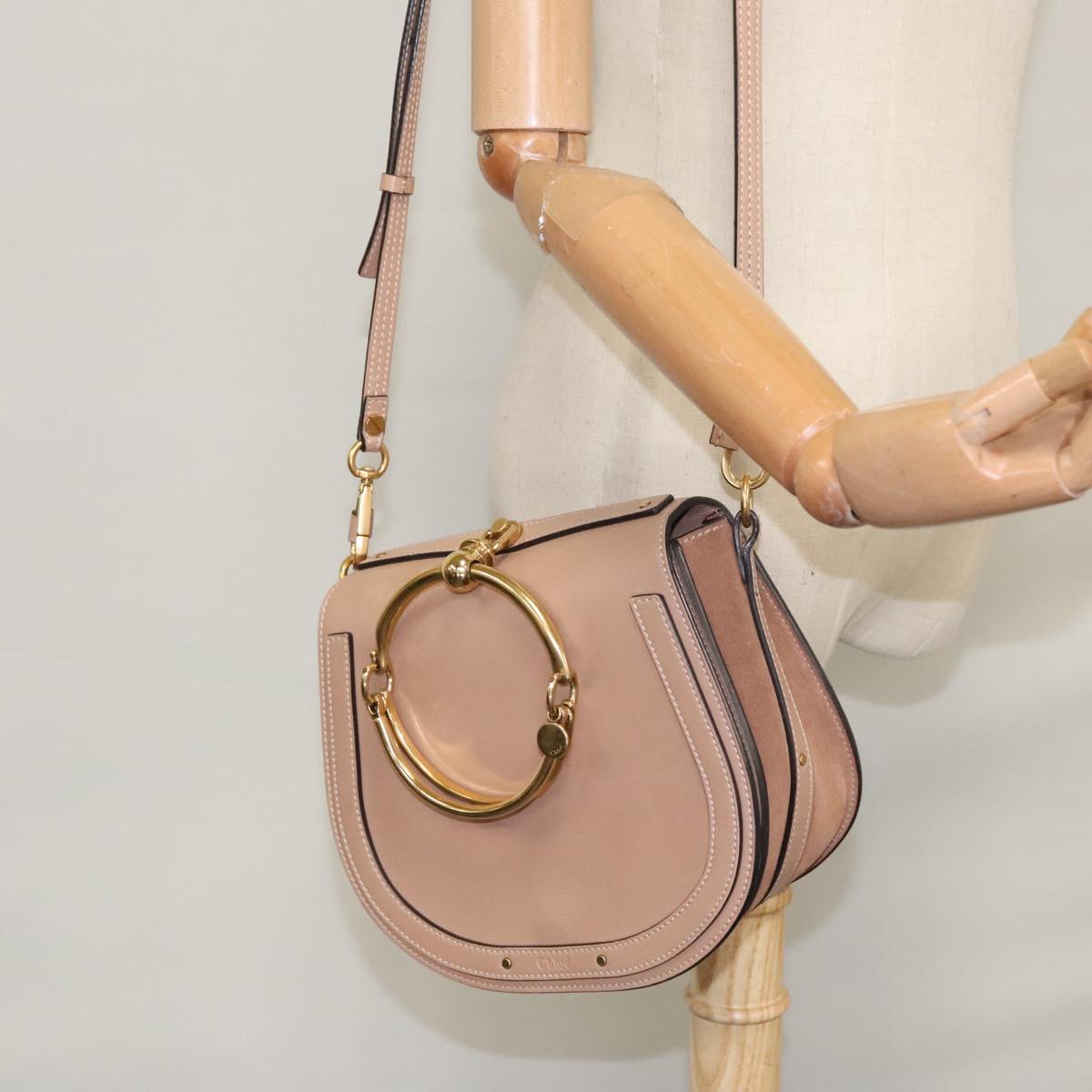 Chloe Nile Hand Bag Leather 2way Pink Gold Auth 101985