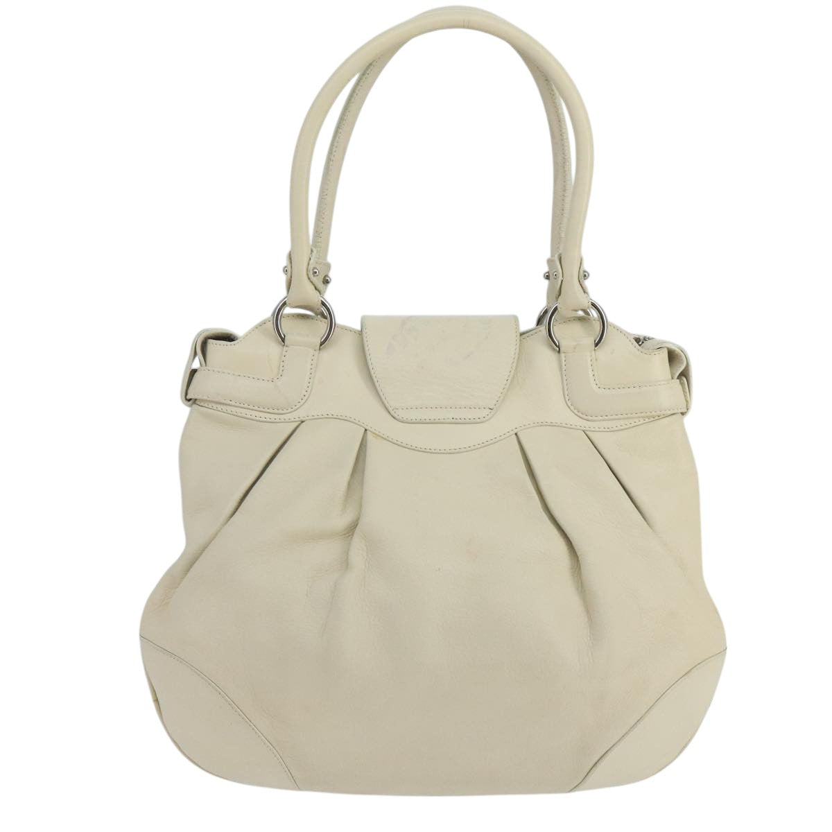 Salvatore Ferragamo Gancini Hand Bag Leather White Silver Auth 101988