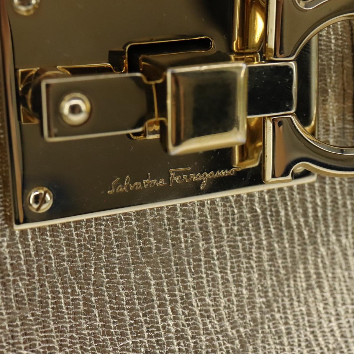 Salvatore Ferragamo Hand Bag Leather 2way Gold Auth 102010