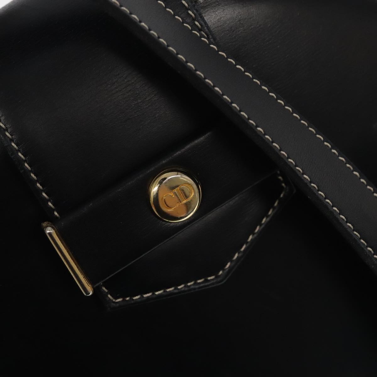 Christian Dior Shoulder Bag Leather Black Gold Auth 102014