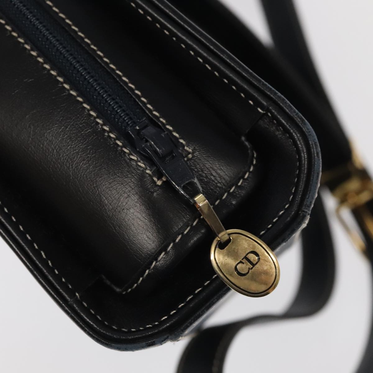 Christian Dior Shoulder Bag Leather Black Gold Auth 102014