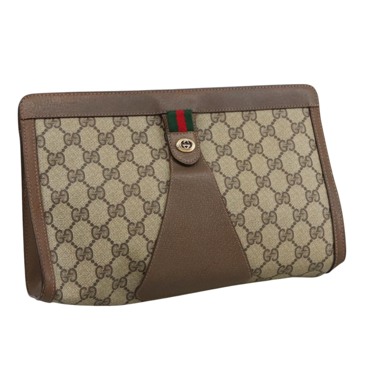 GUCCI GG Supreme Clutch Bag PVC Leather Beige Brown 89 01 033 Auth 102015